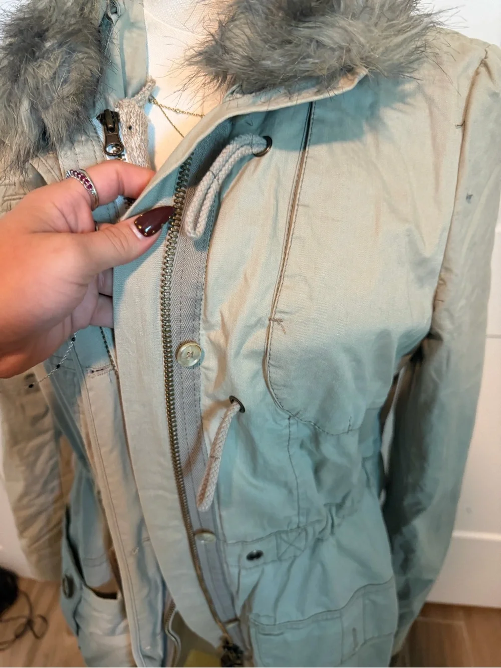 Free People Hooded Utility Parka in Olive